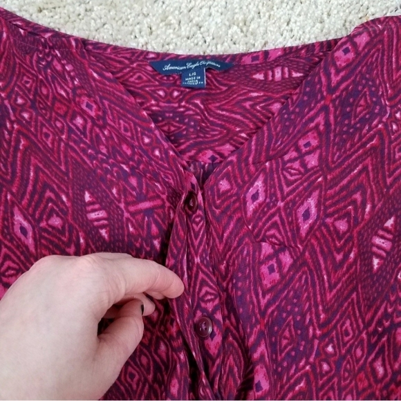 American Eagle Boho Geometric Pattern Sheer Blouse - Picture 3 of 4